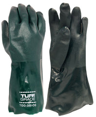 Tuff Grade TGG-300-OS Gloves, Universal, Cotton Palm, Double Dip PVC, Green, Gauntlet Cuff, Cotton Lining