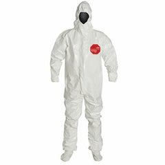 DuPont SL128TWH4X000600 Standard Coverall With Attached Hood and Socks, 4XL, White, 12 mil Tychem 4000, 51-3/4 to 55-1/4 in Chest, 33-1/2 in L Inseam 6/CS