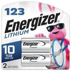 Energizer EL123APB2 Cylindrical Disposable Photo Battery, Lithium-Manganese Dioxide, 3 V Nominal, 1500 mAh Nominal, 123 2PK