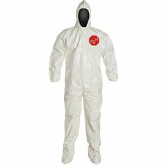 DuPont SL122BWHXL001200 Standard Coverall With Attached Hood and Socks, XL, White, 12 mil Tychem 4000, 41-1/4 to 44-3/4 in Chest, 29 in L Inseam 12/CS