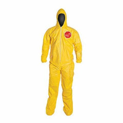 DuPont QC122SYLXL001200 Standard Coverall With Attached Hood and Socks, XL, Yellow, 10 mil Tychem 2000, 41-1/4 to 44-3/4 in Chest, 29 in L Inseam 12/CS