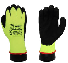 Tuff Grade TGG-218-11 Gloves, Cold Weather, 2XL, Foam Latex Palm, Acrylic, Black/Hi-Viz Yellow, Resists: Oil, 10ga Terry Brushed Acrylic Lining