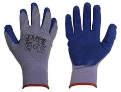 Tuff Grade TGG-220-11 Gloves, Seamless Style, 2XL, Rubber Latex Palm, 10 ga Seamless Knit Poly-Cotton, Blue, Knit Wrist Cuff, Resists: Wet and Dry, Unlined Lining