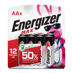 Energizer MAX E91MP-8 Alkaline Battery, Zinc-Manganese Dioxide, 1.5 V Nominal, AA 8PK