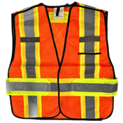 Tuff Grade TGVEST-005 Dual Strip Safety Vest, Universal, Orange, Polyester, Hook and Loop Closure, ANSI/ISEA 107-2004