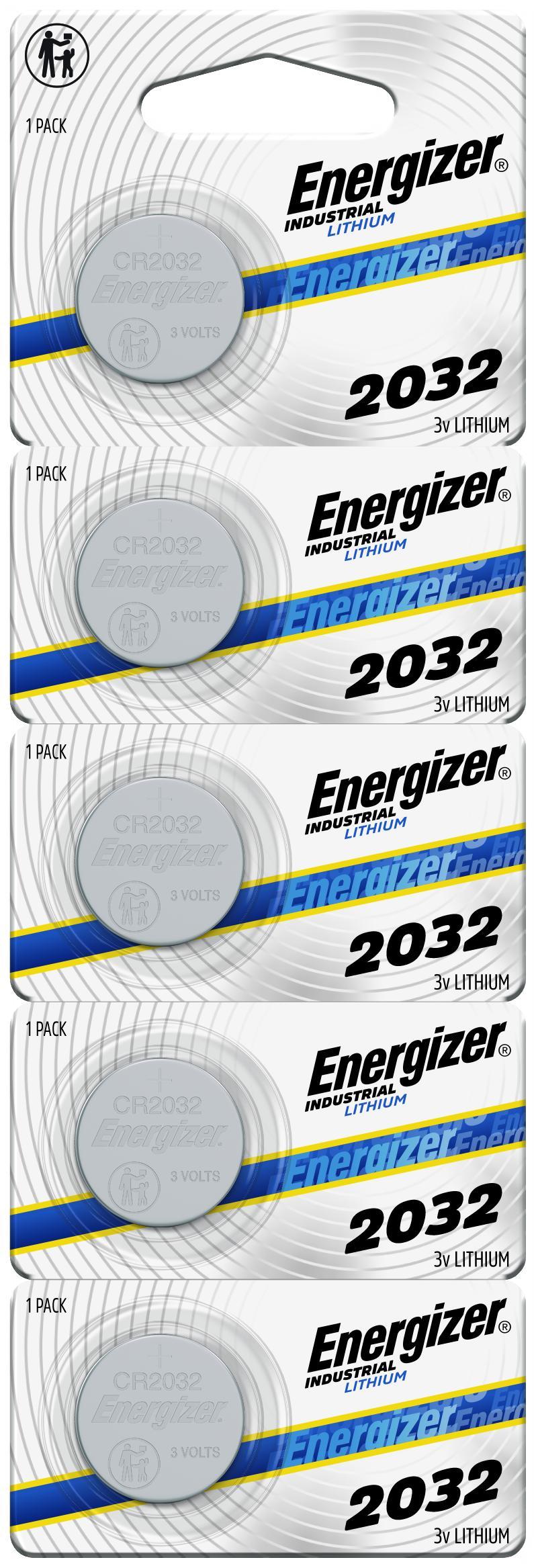 Energizer ECRN2032 Coin Cell Battery, Lithium-Manganese Dioxide, 3 V Nominal, 254 mAh Nominal, 2032 5PK