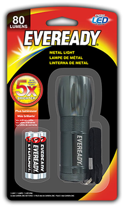 Eveready EVML33A-S Compact LED Flashlight, LED Bulb, Aluminum, 21 Lumens, 3 Bulbs