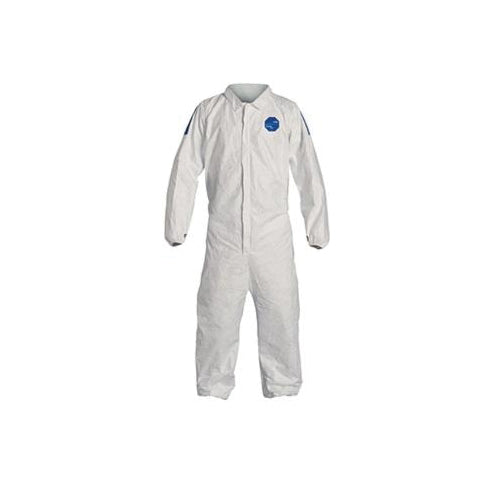 DuPont TD125SWBMD0025CM Laydown Collar Disposable Coverall With Elastic Wrist and Ankle, M, Blue Back/White Front, 5.9 mil Tyvek 400 D, 36-3/4 to 40-1/4 in Chest, 28 in L Inseam 25/CS