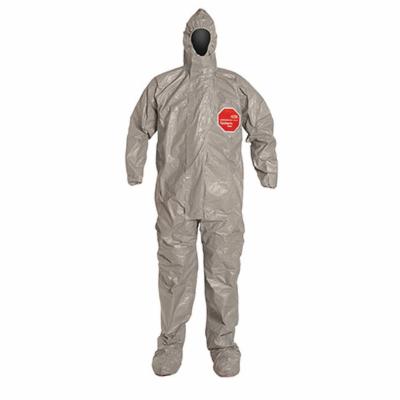 DuPont TF169TGYLG000600 Standard Coverall With Attached Hood and Socks, L, Gray, Tychem 6000, 38-3/4 to 42-1/4 in Chest, 29 in L Inseam 6/CS