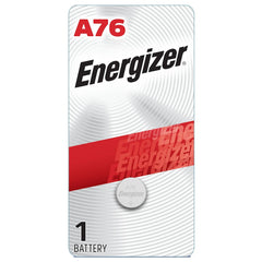 Energizer A76BPZ Miniature Alkaline Button Battery, Manganese Dioxide, 1.5 V DC Nominal, 150 mAh Nominal, A76 1/PK