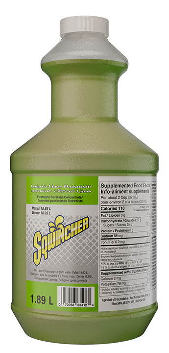 Sqwincher 030328-LL Standard Formula Sports Drink Mix, 64 oz Container Bottle Container, 5 gal Yield, Liquid Form, Lemon Lime