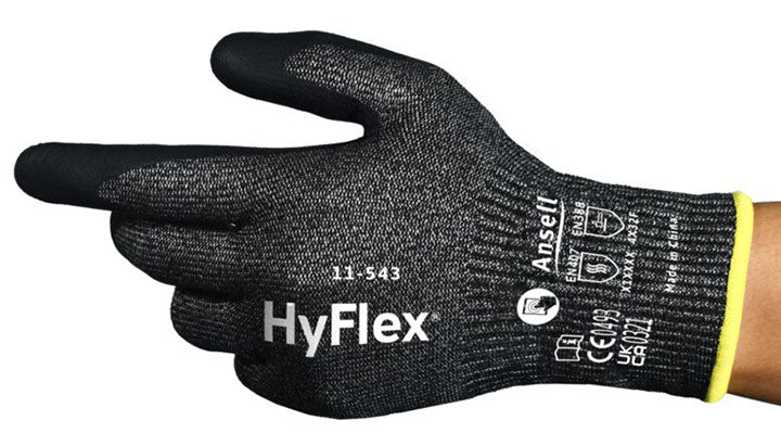 HyFlex 11543110 11543 Durable Gloves, Work, 11, Nitrile/Stainless Steel/HPPE/Nylon/Spandex, Black/White, Knit Wrist Cuff, Resists: Cut/Abrasion, HPPE Blend Lining