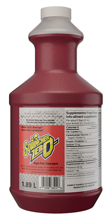 Sqwincher 050102-FP Zero Sugar Free Sports Drink Mix, 64 oz Container Bottle Container, 5 gal Yield, Liquid Form, Fruit Punch
