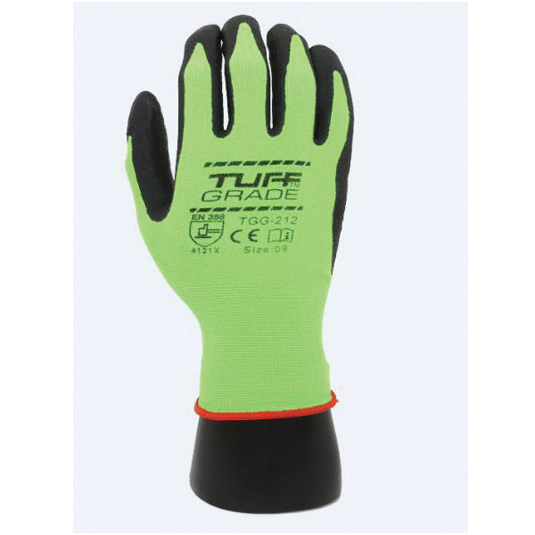 Tuff Grade TGG-212-09 General Purpose Gloves, L, Nylon/Spandex Palm, Nylon/Spandex, Black/Green, Foam Nitrile Coating