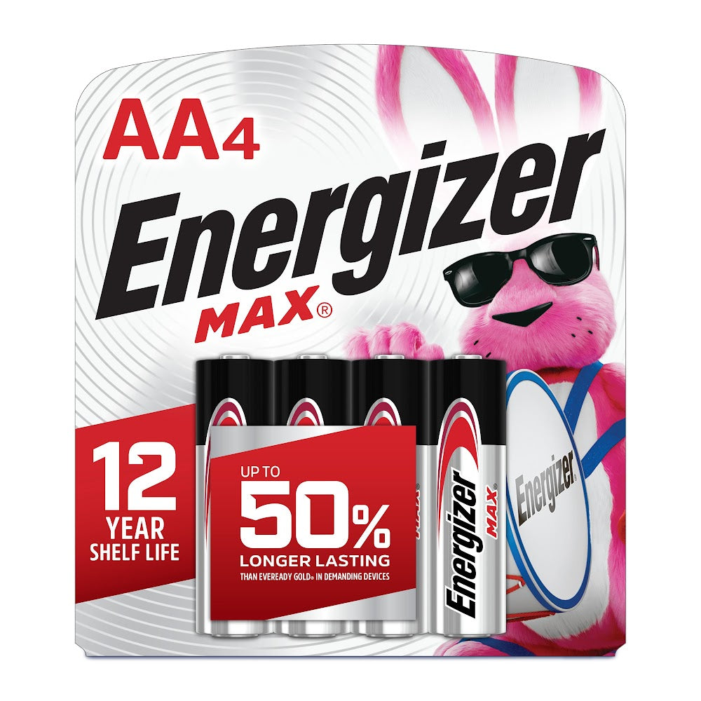 Energizer E91BP-4 Alkaline Battery, Zinc-Manganese Dioxide, 1.5 V DC Nominal, 3000 mAh Nominal, AA 4PK