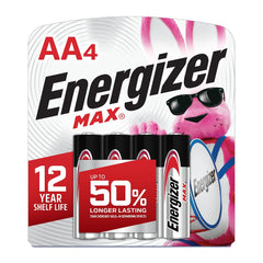 Energizer E91BP-4 Alkaline Battery, Zinc-Manganese Dioxide, 1.5 V DC Nominal, 3000 mAh Nominal, AA 4PK