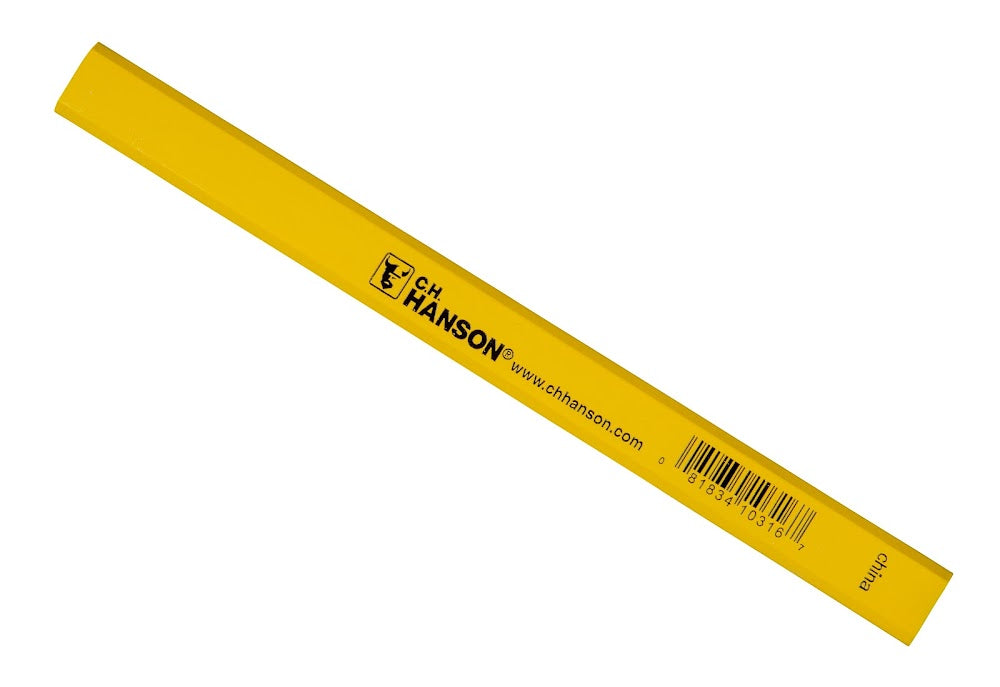 C.H.Hanson 10316 Carpenters Pencil, Medium Lead, 7 in L, Yellow Basswood Barrel