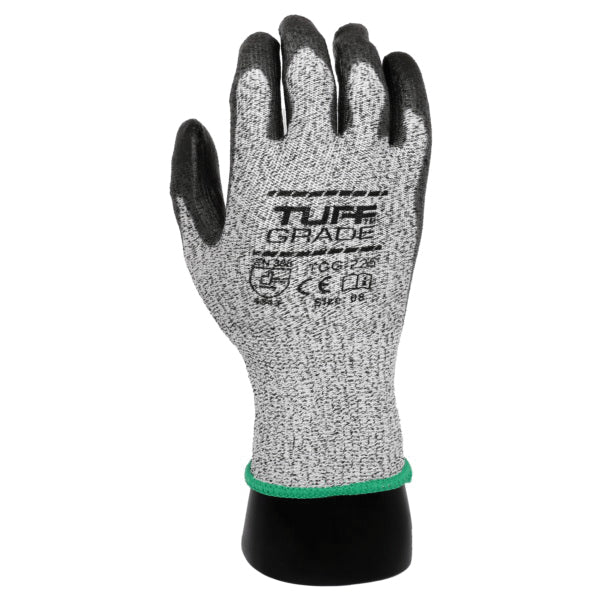Tuff Grade TGG-225-08 Gloves, M, Polyurethane Palm, 13 ga HPPE, Black/Salt and Pepper, Resists: Cut