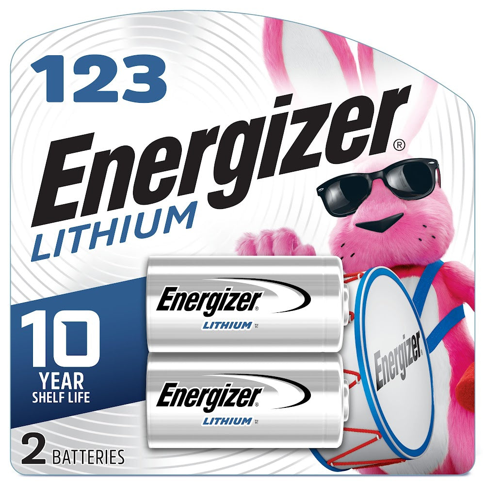 Energizer EL123APB2 Cylindrical Disposable Photo Battery, Lithium-Manganese Dioxide, 3 V Nominal, 1500 mAh Nominal, 123 2PK