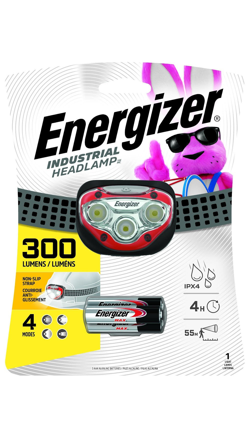Energizer HDBIN32E Vision HD Hands-Free Headlight, LED Bulb, Plastic Housing, 150 Lumens, 3 Bulbs