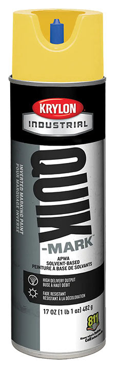 Krylon Quik-Mark A03821 Water Base Inverted Marking Paint, 20 oz Container, Liquid Form, Hi-Viz Yellow, 332 ft Coverage