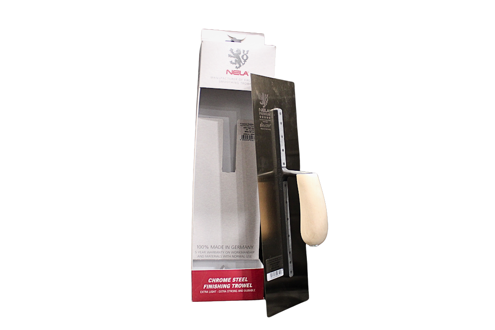 NELA® Premium Flat Finishing Trowel with Curved Wooden Handle 4.75" x 16"