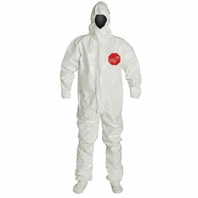 DuPont SL128TWH2X000600 Standard Coverall With Attached Hood and Socks, 2XL, White, 12 mil Tychem 4000, 44-3/4 to 48-1/4 in Chest, 31-1/4 in L Inseam 6/CS