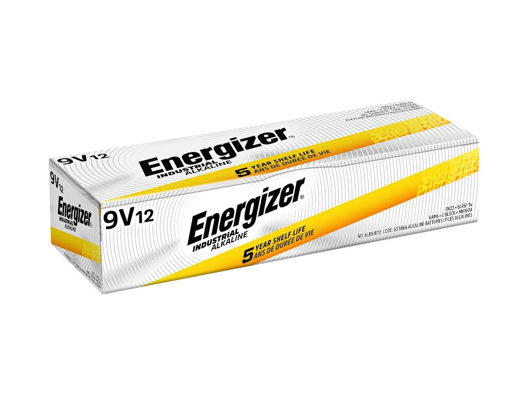 Eveready EN22 Alkaline Battery, Zinc-Manganese Dioxide, 9 V DC Nominal, 600 mAh Nominal, 9 V DC 12/PK