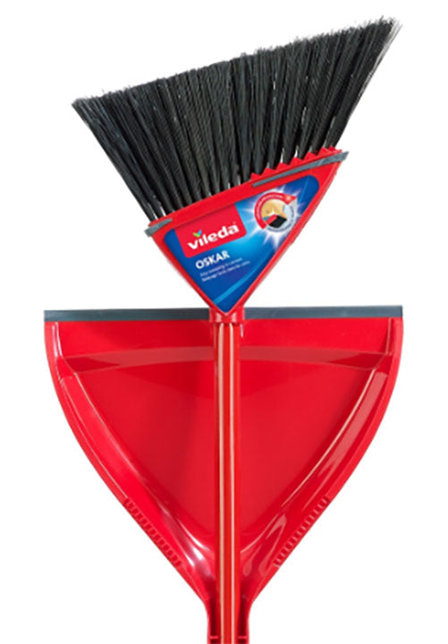 vileda PROFESSIONAL 158848 Oskar Broom With Dustpan, 54 in OAL, Plastic Bristle