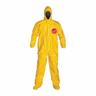 DuPont QC122TYL2X000400 Standard Coverall With Attached Hood and Socks, 2XL, Yellow, 10 mil Tychem 2000, 44-1/4 to 47-3/4 in Chest, 30 in L Inseam 4/CS