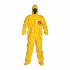 DuPont QC122TYL2X000400 Standard Coverall With Attached Hood and Socks, 2XL, Yellow, 10 mil Tychem 2000, 44-1/4 to 47-3/4 in Chest, 30 in L Inseam 4/CS