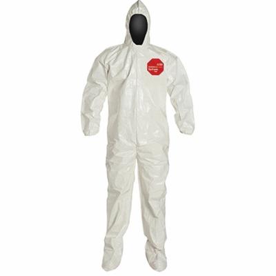 DuPont SL122BWH2X001200 Standard Coverall With Attached Hood and Socks, 2XL, White, 12 mil Tychem 4000, 44-1/4 to 47-3/4 in Chest, 30 in L Inseam