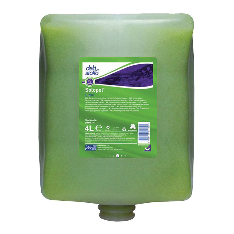 Solopol LIM4LTR Medium/Heavy Duty Hand Cleanser, 4 L Nominal, Cartridge Package, Liquid/Viscous Form, Lime/Pleasant/Agreeable Odor/Scent, Green