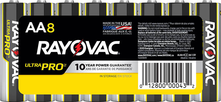 Rayovac ALAA-8 ULTRA PRO Battery, Zinc-Manganese Dioxide, 1.5 V Nominal, AA 8PK