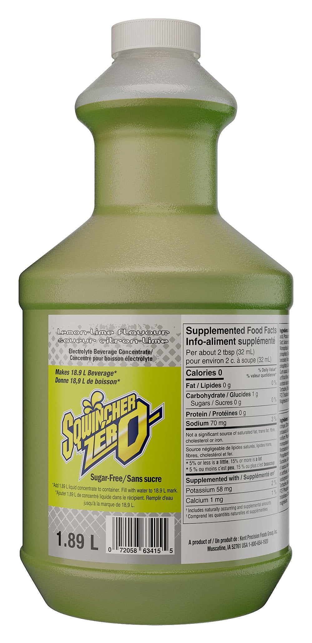 Sqwincher 050104-LL Zero Sugar Free Sports Drink Mix, 64 oz Container Bottle Container, 5 gal Yield, Liquid Form, Lemon Lime