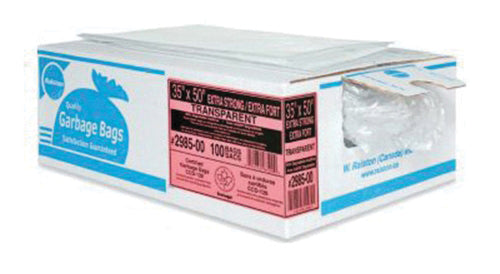 W. Ralston 297700 2900 Ultra Garbage Bag, Strong, 48 in L x 42 in W, LLDPE/Premium Super Hexene Resin, Clear 100/CS