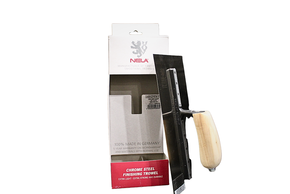 NELA® Premium Flat Finishing Trowel with Curved Wooden Handle 4.75" x 12"