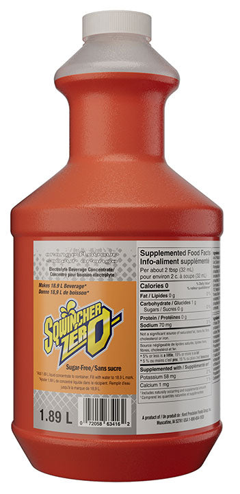 Sqwincher 050107-OR Zero Sugar Free Sports Drink Mix, 64 oz Container Bottle Container, 5 gal Yield, Liquid Form, Orange