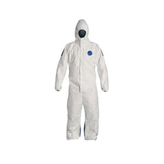 DuPont TD127SWBLG0025CM Disposable Coverall With Respirator Fit Hood, Elastic Wrist and Ankle, L, Blue Back/White Front, 5.9 mil Tyvek 400 D, 39-3/4 to 43-1/4 in Chest, 29 in L Inseam 25/CS