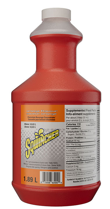 Sqwincher 030324-OR Standard Formula Sports Drink Mix, 64 oz Container Bottle Container, 5 gal Yield, Liquid Form, Orange