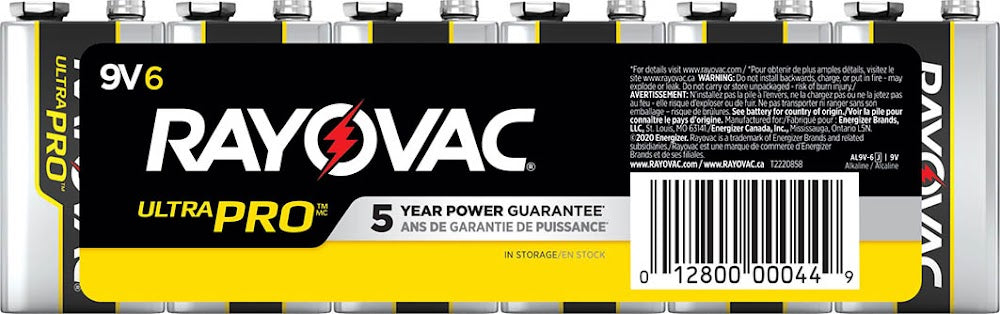 Rayovac AL9V-6 Ultra Pro Battery, Zinc-Manganese Dioxide, 9 V Nominal 6PK