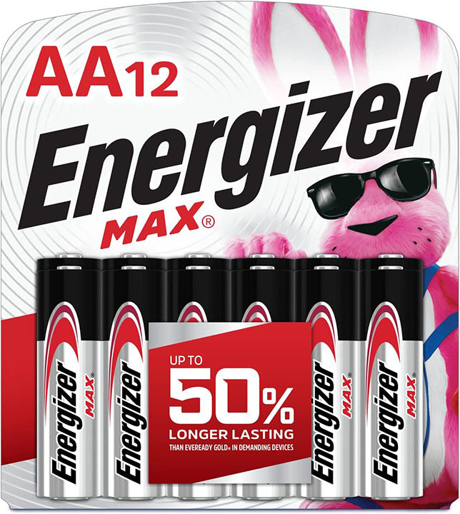 Energizer MAX E91BW12EM Alkaline Battery, Zinc-Manganese Dioxide, 1.5 V Nominal, AA 12PK