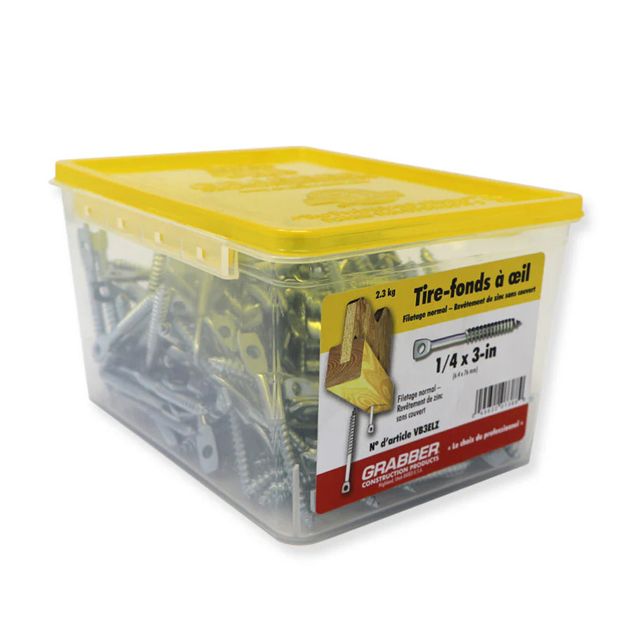 Grabber Eye Lag Screws for Wood - Clear Zinc ¼” x 3” 5Lb Pack
