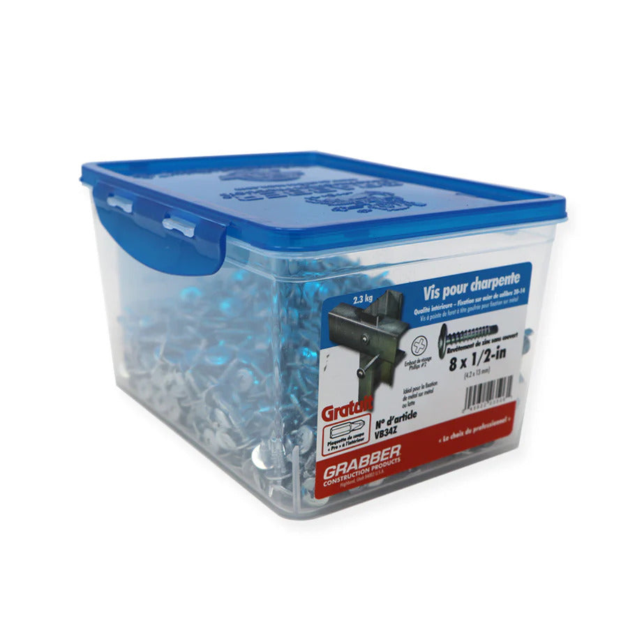Grabber Wafer Head Framing Screws - Drill Point Clear Zinc #8 x 1/2” 5Lb Pack