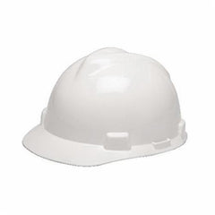 MSA V-Gard 475358 Front Brim Hard Hat, 6-1/2 Fits Mini Hat, 8 Fits Max Hat, Polyethylene, 4-Point Fas-Trac III Suspension, ANSI Electrical Class Rating: Class E, ANSI Impact Rating: Type I, SBA Logo Graphics, Ratchet Adjustment