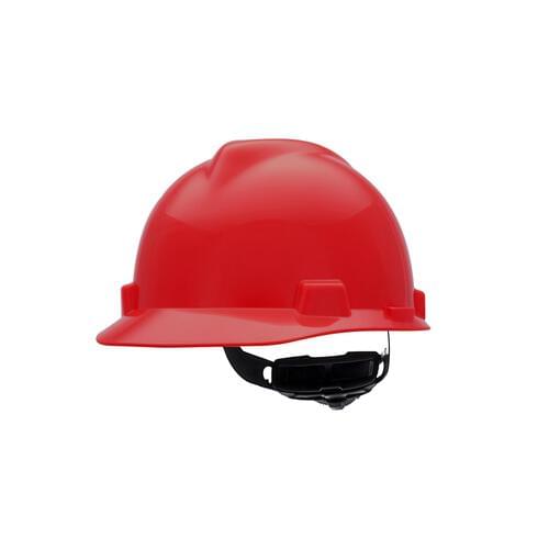 MSA V-Gard 475363 Front Brim Hard Hat, 6-1/2 Fits Mini Hat, 8 Fits Max Hat, Polyethylene, 4-Point Fas-Trac III Suspension, ANSI Electrical Class Rating: Class E, ANSI Impact Rating: Type I, Ratchet Adjustment