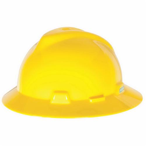 MSA V-Gard 475366 Full Brim Hard Hat, SZ 6-1/2 to 8 Fits Mini Hat, Polyethylene, 4-Point Fas-Trac III Suspension, ANSI Electrical Class Rating: Class E, ANSI Impact Rating: Type I, Ratchet Adjustment