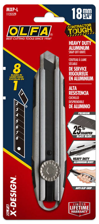 OLFA MXP-L Heavy Duty Ultra Light/Ultra Tough Utility Knife, 18 mm W Ratchet Lock Blade, Stainless Steel Blade, 6.43 in OAL