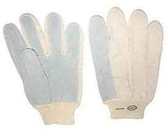 Tuff Grade TGG-606-L Gloves, Straight Thumb Style, L, Cow Split Leather Palm, Cotton, Bleached Cotton/Brown/Gray, Knit Wrist Cuff, Unlined Lining