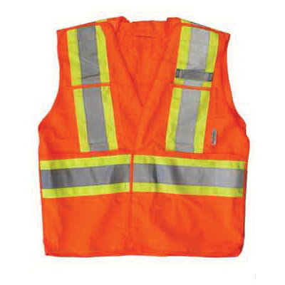 Tuff Grade TGVEST-003 Dual Strip Safety Vest, Orange, Polyester, Hook and Loop Closure, ANSI/ISEA 107-2004